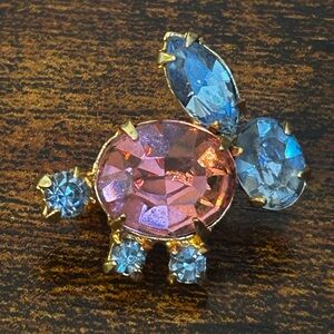 Vintage Style Pink and Blue Gemstone Brooch